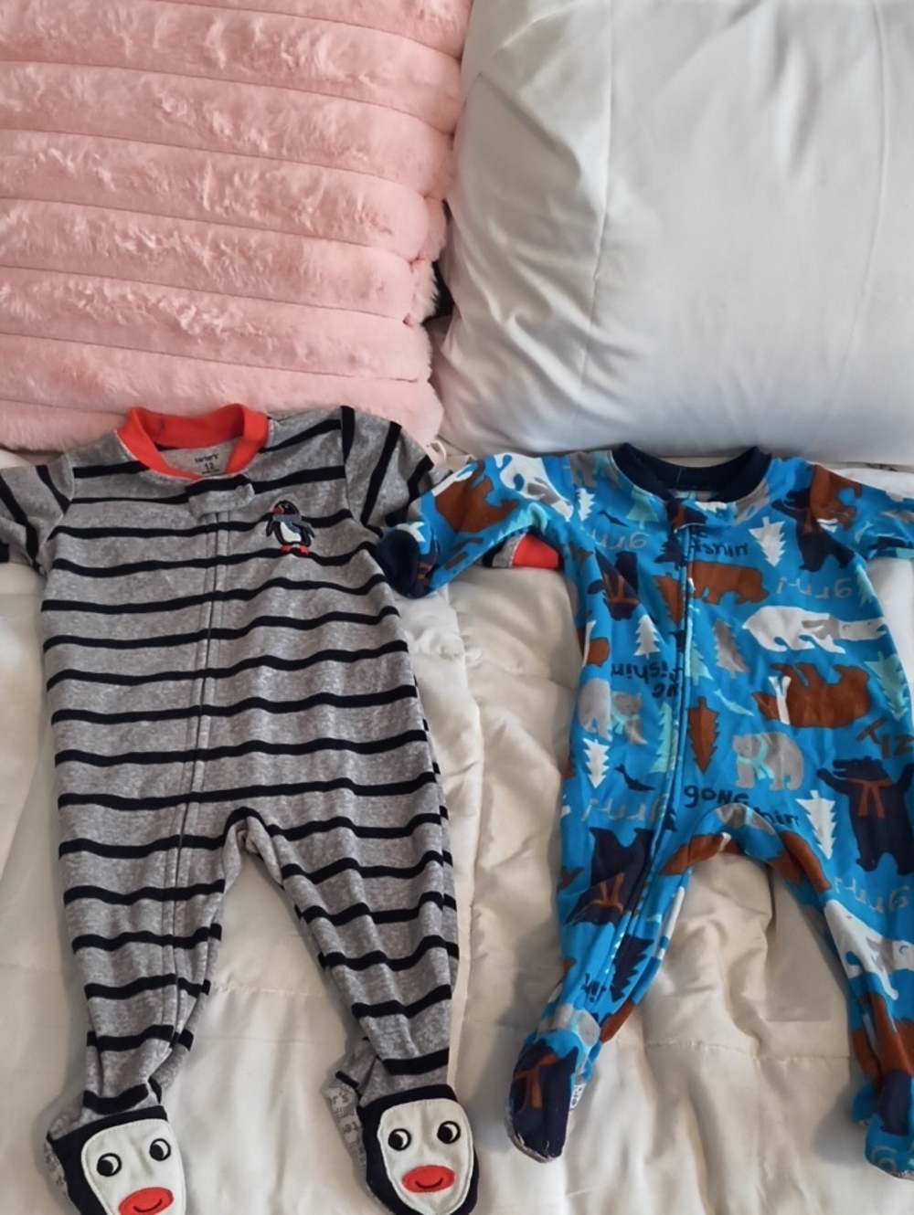 Carter's Gray & Blue Striped and Animal Print Two-Pack Footed One-Pieces